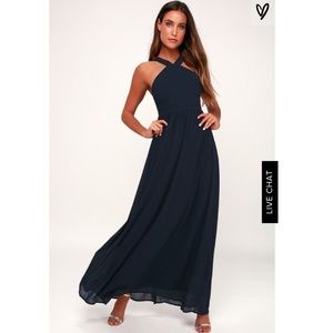 Lulus Air Of Romance Navy Blue Maxi Dress